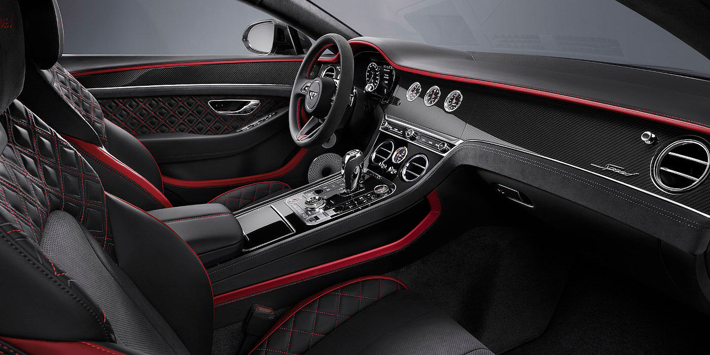 Bentley Ho Chi Minh Bentley Continental GT Speed coupe front interior in Beluga black and Hotspur red hide
