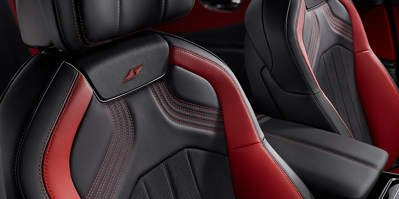 Bentley Ho Chi Minh Bentley Flying Spur S seat in Beluga black and \hotspur red hide with S emblem stitching