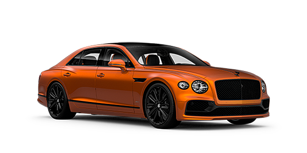Bentley Ho Chi Minh Bentley Flying Spur Speed front side angled view in Orange Flame coloured exterior. 