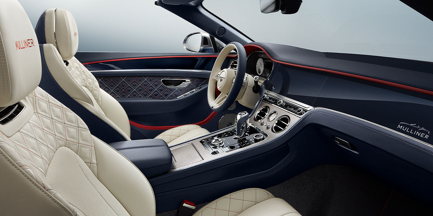 Bentley Ho Chi Minh Bentley Continental GTC Mulliner convertible front interior in Imperial Blue and Linen hide
